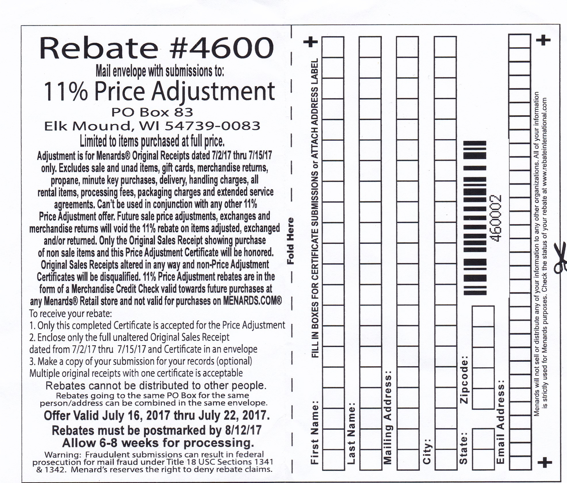 Menards Price Adjustment Rebate Form 7 7 2024 Menards Price Adjustment Rebate Form 7 7 2022
