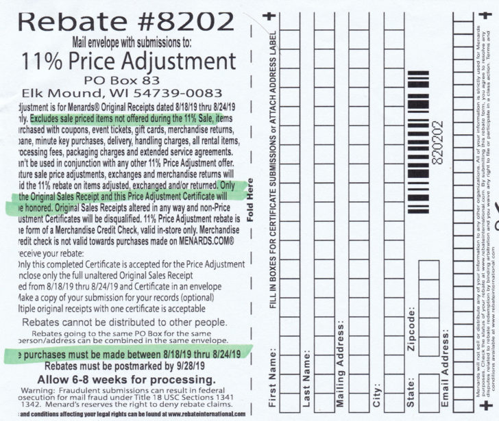 Menards Price Adjustment Rebate Form For 2024
