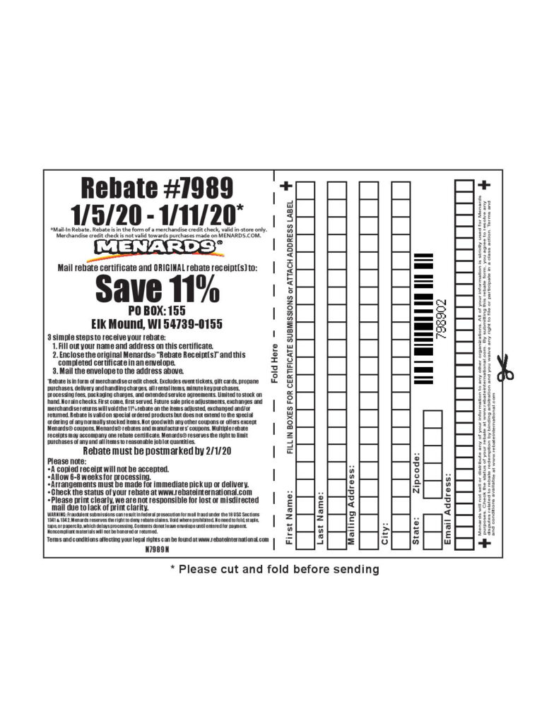 Menards Price Adjustment Rebate Form July 2024