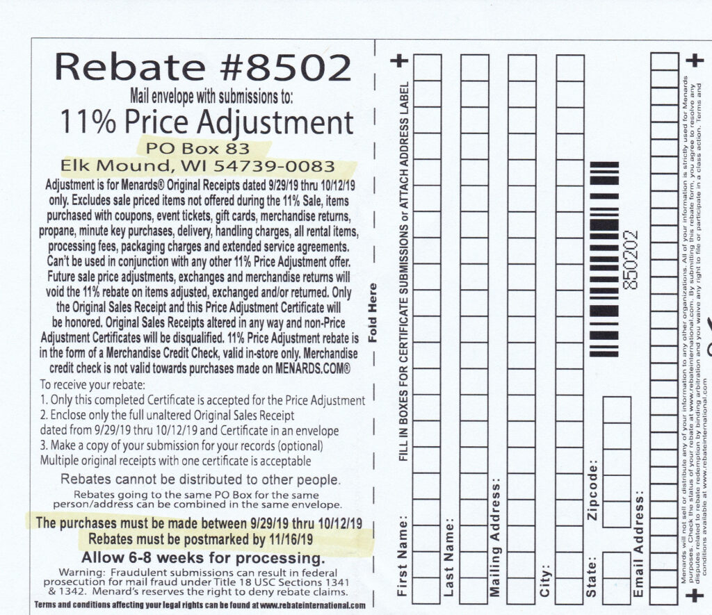 Menards Price Adjustment Rebate Form May 2024
