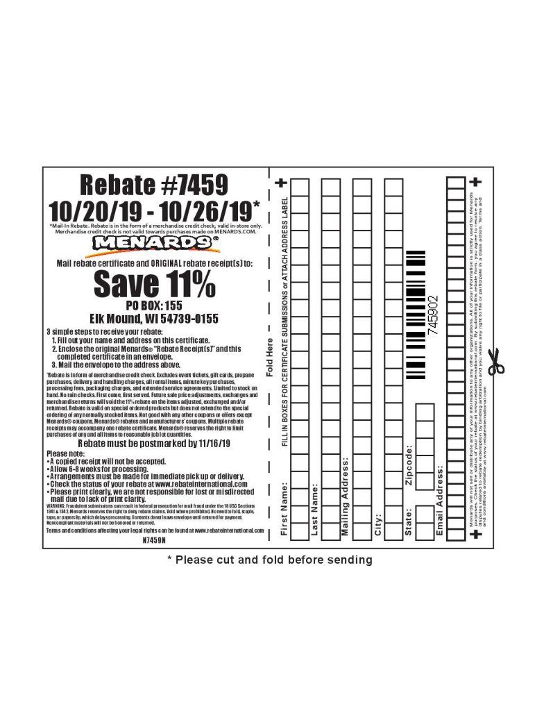 Menards Rebate 5809 Form