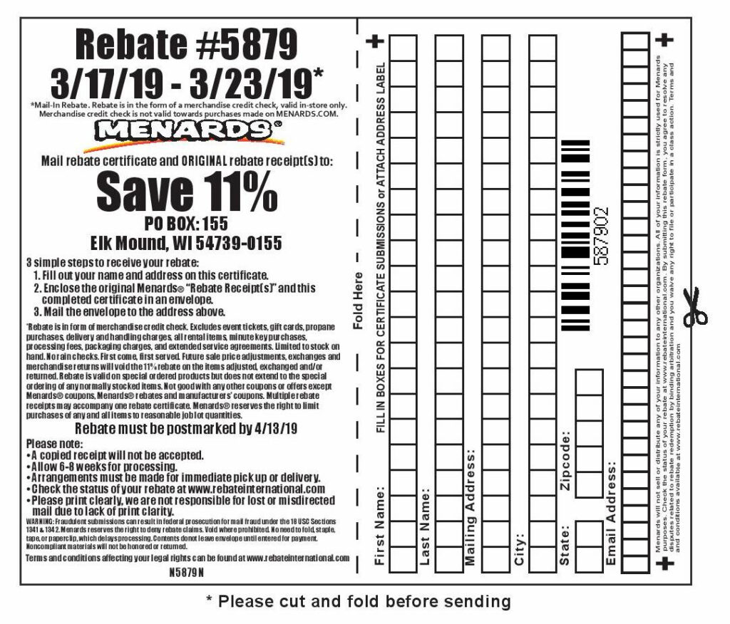Menards Rebate 6869 Printable Form