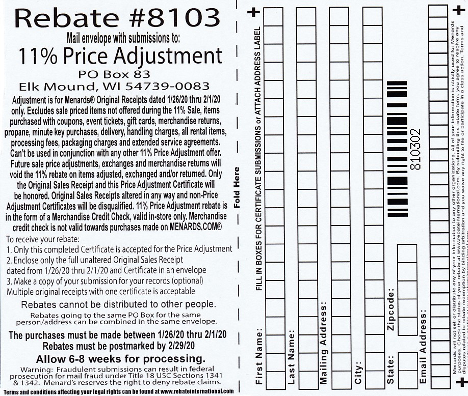 Menards Rebate Adjustment Form April 2024