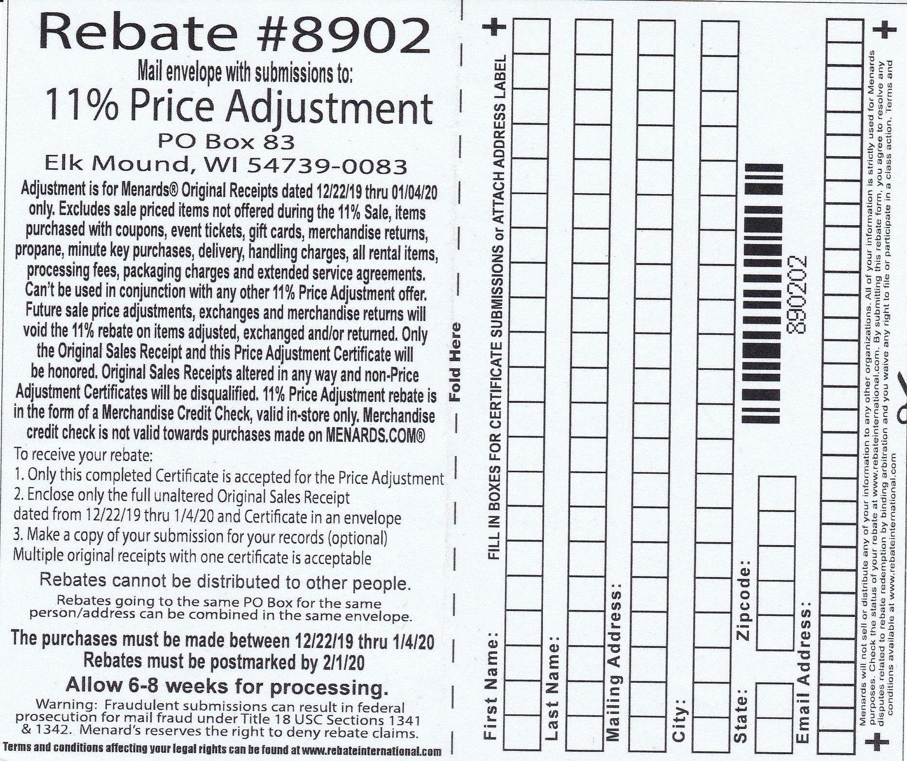 Menards Rebate Adjustment Form January 2024 Menards Rebate Adjustment Form January 2022