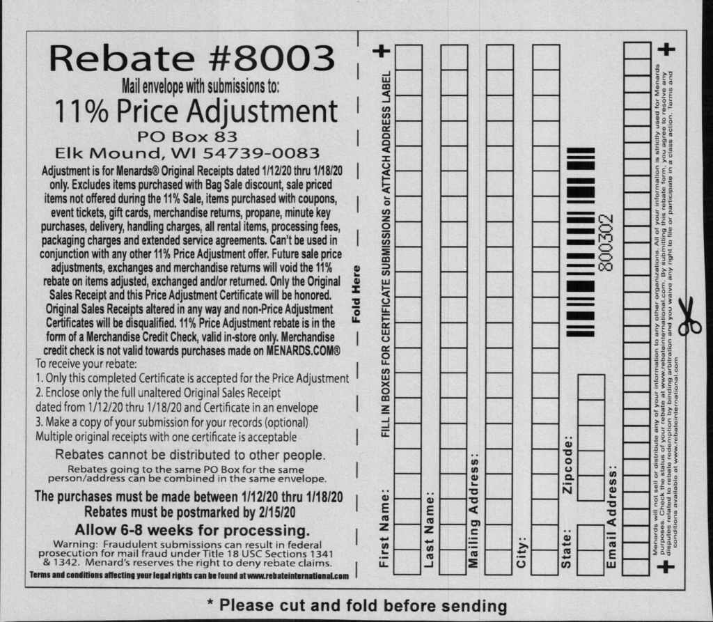 Menards Rebate Form September 9 2024